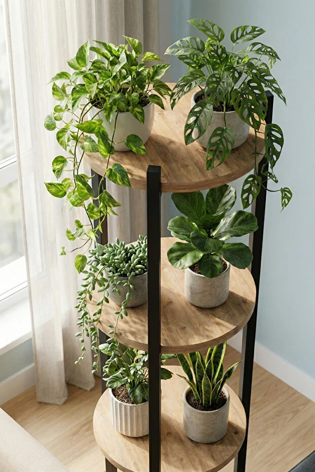 4 RAFLI YUVARLAK ÇİÇELİK RAF, ÇOK AMAÇLI RAF